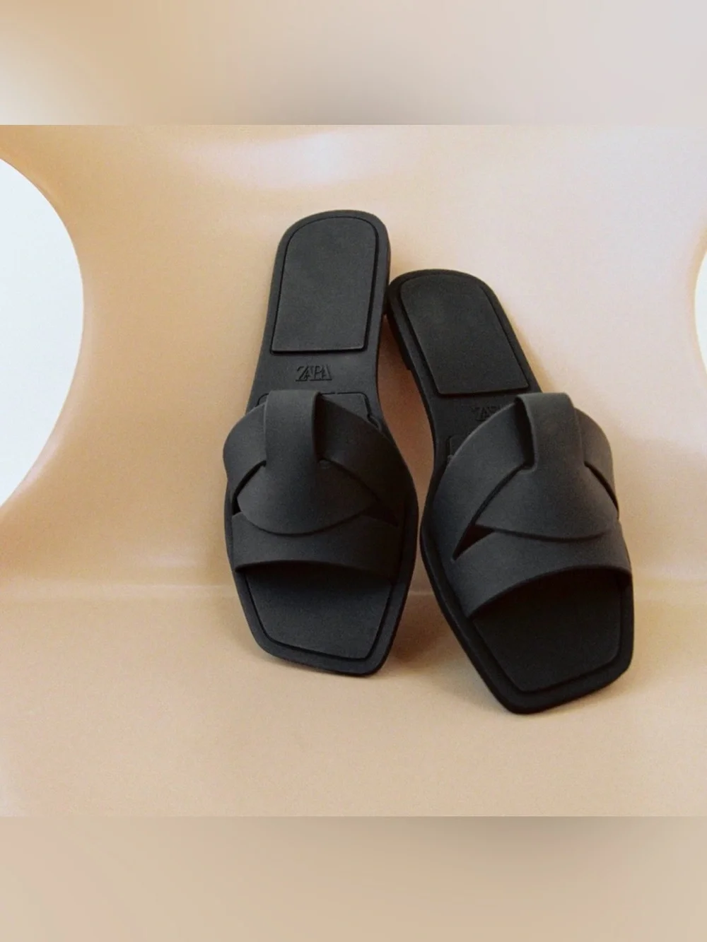 Zara Matte Black Rubberized Crossover Sandals Size 38 - Picture 4 of 14